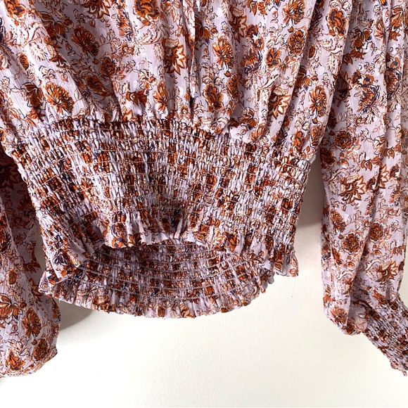 Rachel Zoe Lavender Floral Smocked Puff Sleeve Blouse - Picture 5 of 9